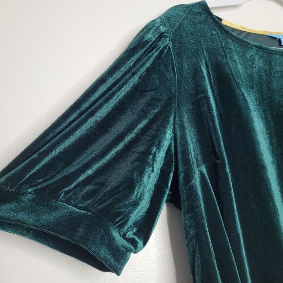 Draper James RSVP Velvet Green Holiday Plus Size Puff Elbow Sleeve Top Size 1x - Picture 3 of 8